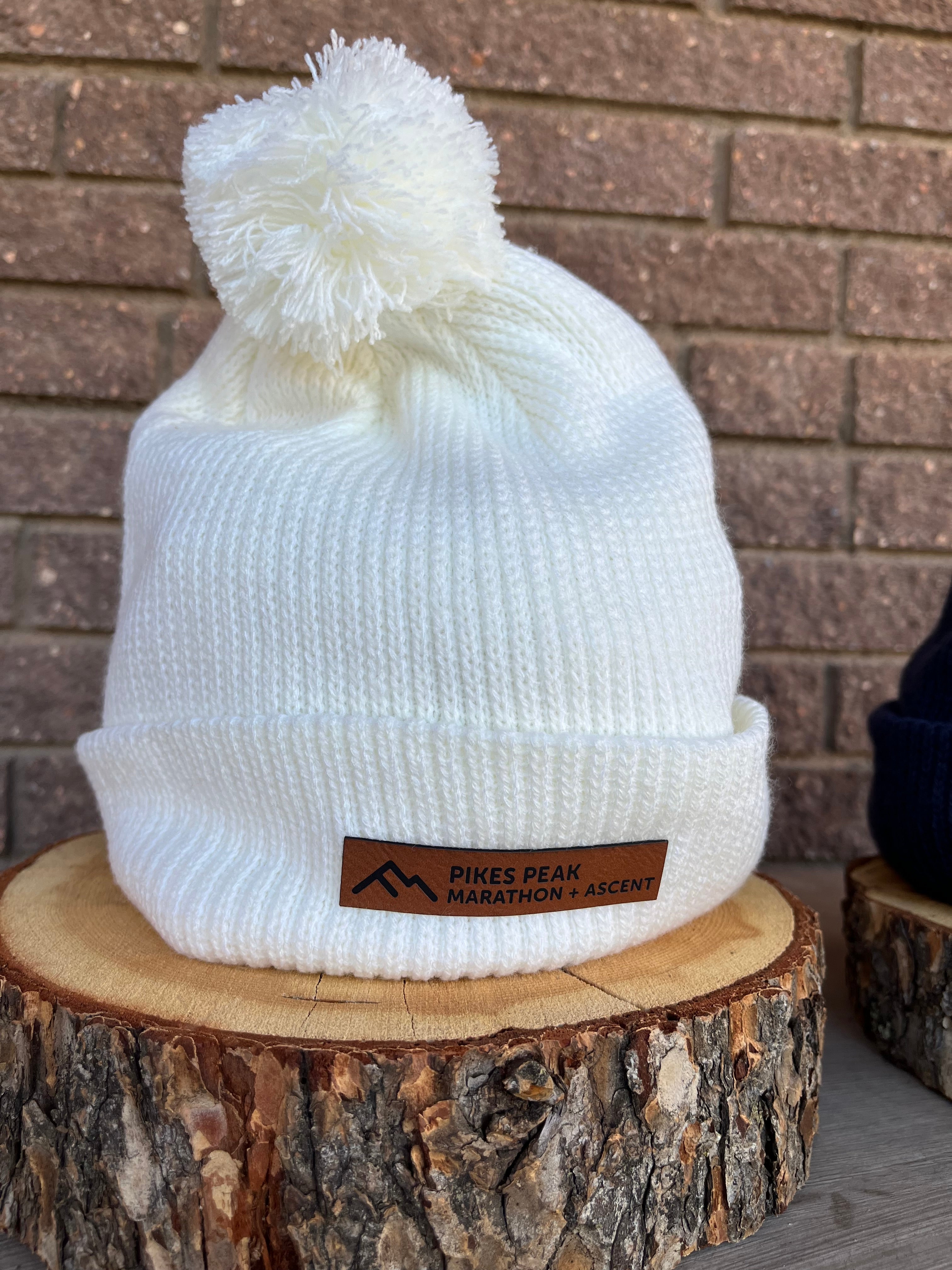 Knit Beanie White Pom