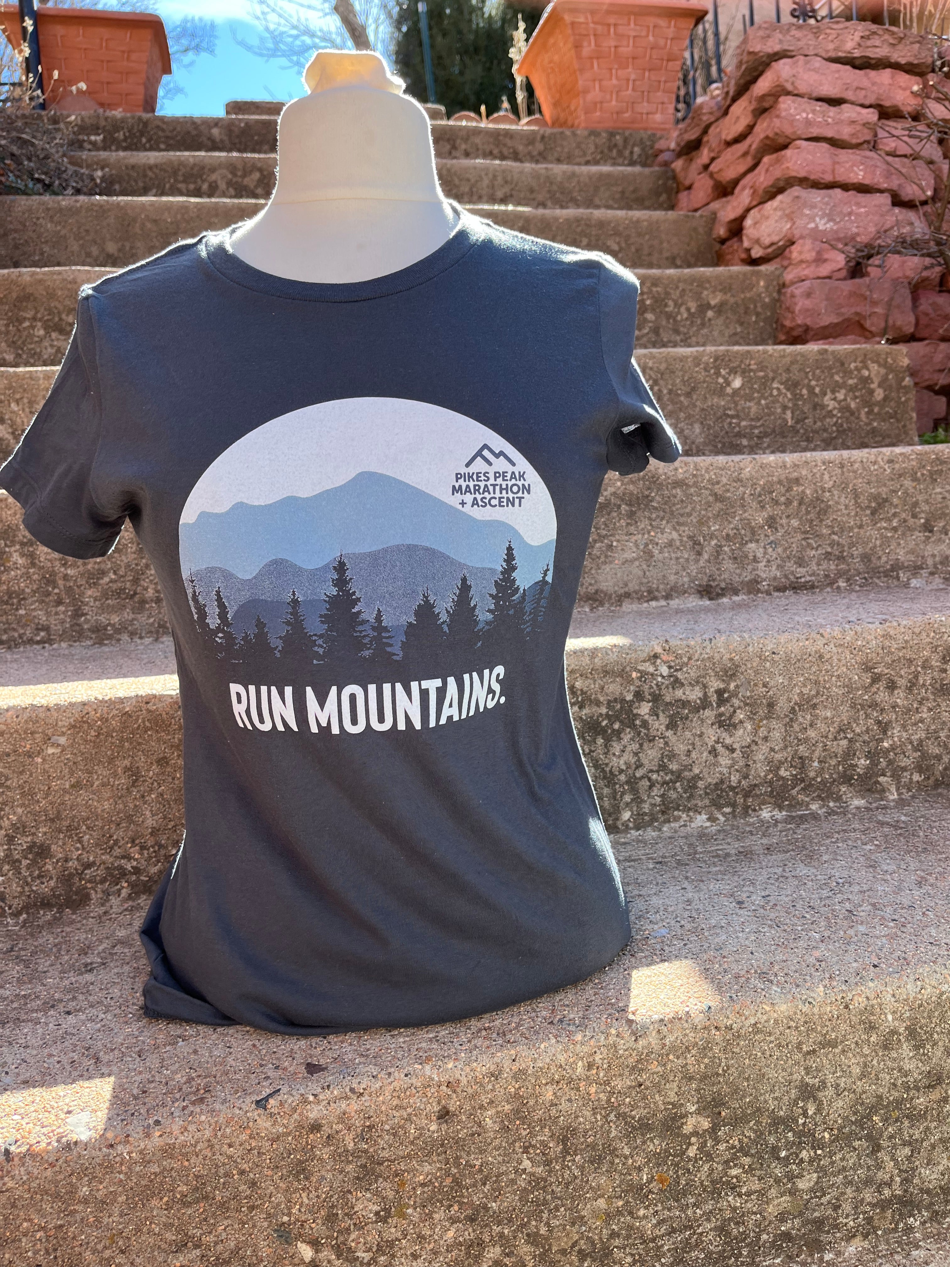 Women's Short Sleeved Run Mountains Charcoal/Blue